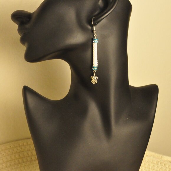 White Beaded Earrings with Turtle Detail - Picture 2 of 6